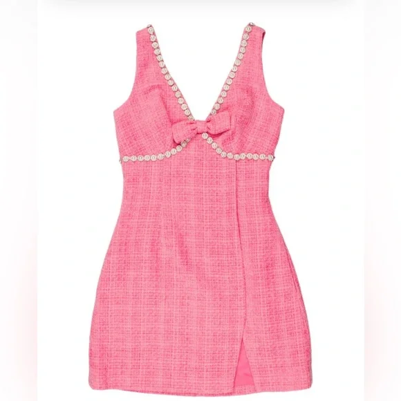 Self-Portrait Pink Tweed Mini Dress Size 0 XS - Picture 3 of 6